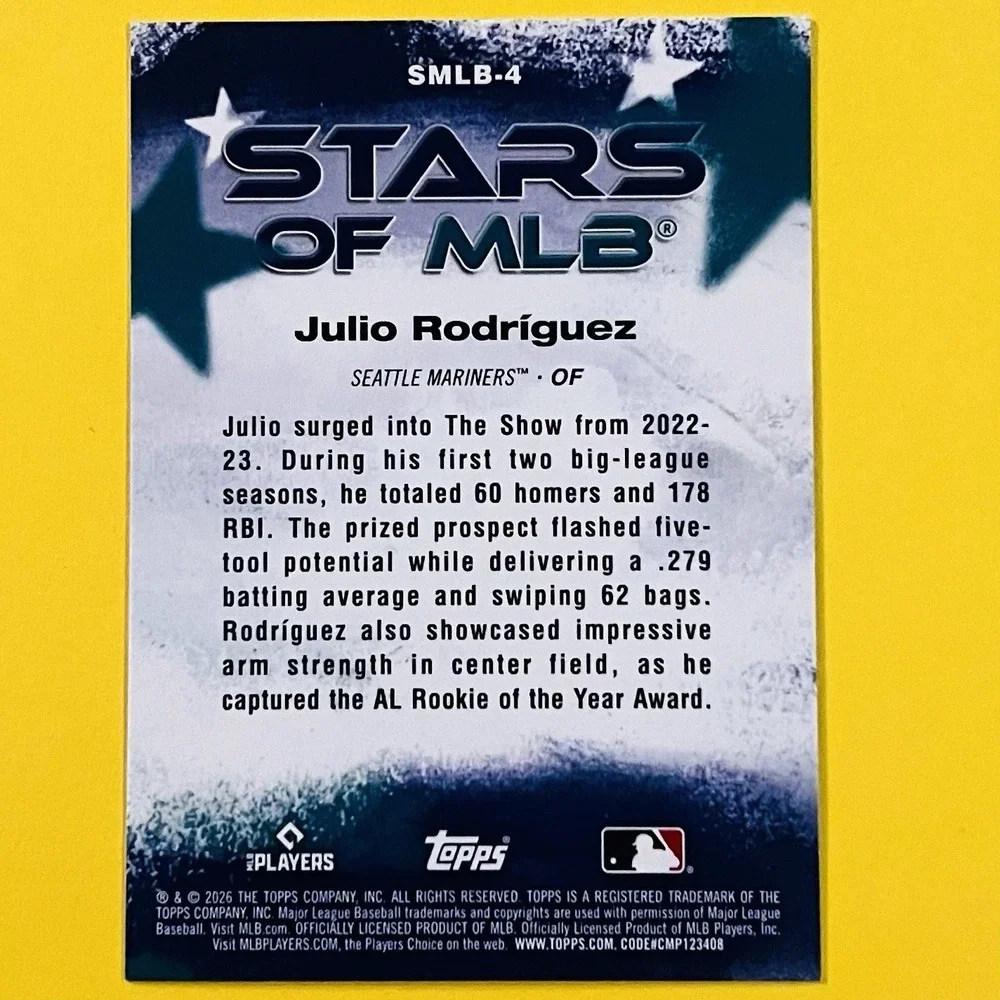 2026 Topps‎ Series 1 Julio Rodriguez Stars of MLB SMLB-4 Seattle Mariners Insert